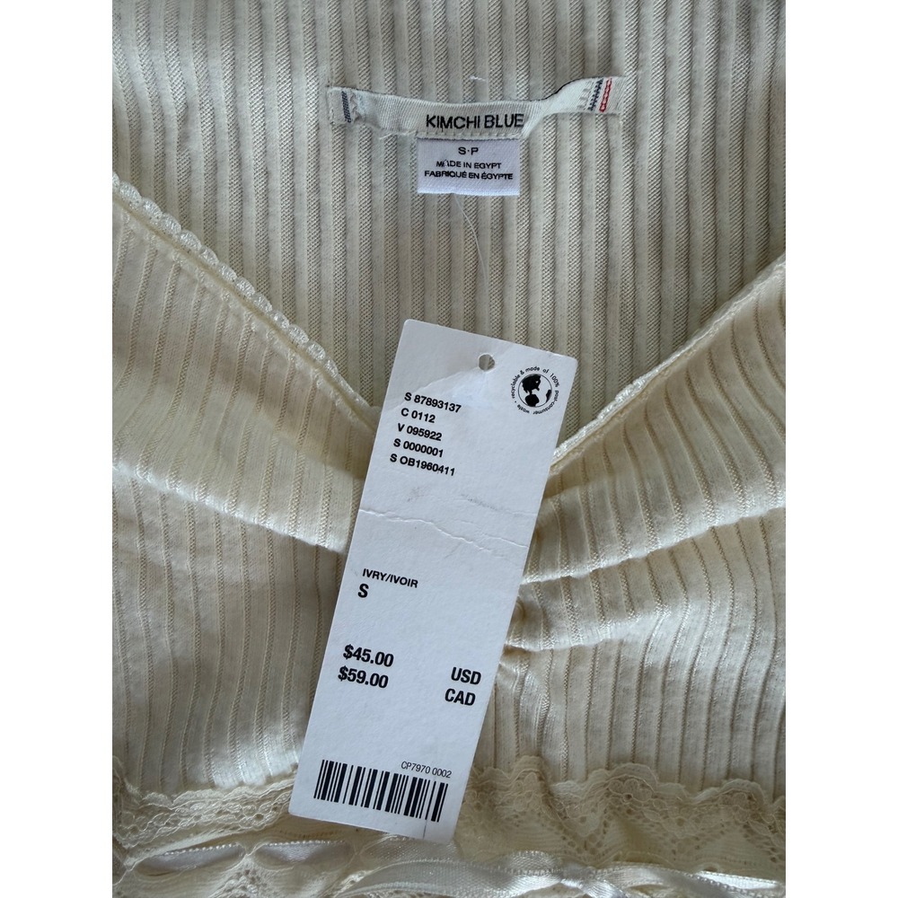 Kimchi Blue Urban Outfitters Top Womens S Ivory Lace Ribbon Peplum Ribbed NEW - Picture 2 of 9